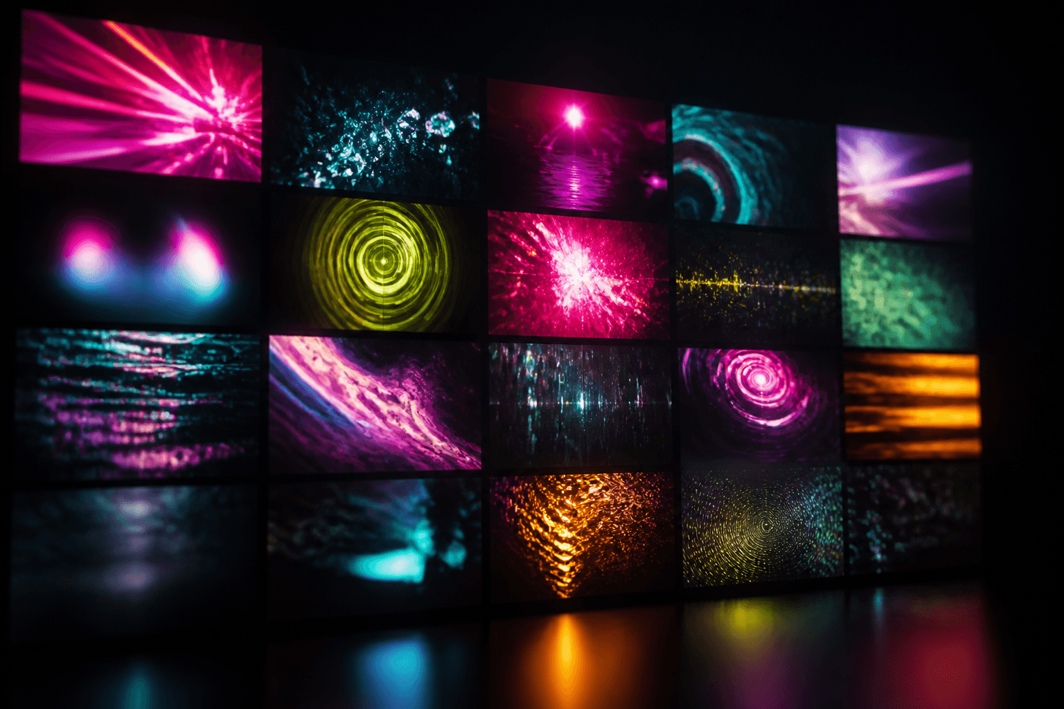 Colorful motion frames on a dark wall